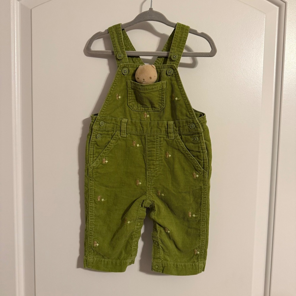 Vintage Gymboree Green Corduroy Embroidered Gopher Overalls with Plush Toy 3-6M